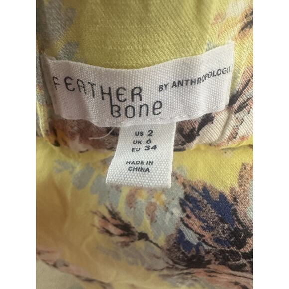 Anthropologie x Feather Bone Wide Leg Pants Yellow Floral Linen Blend Size 2 - Picture 6 of 13